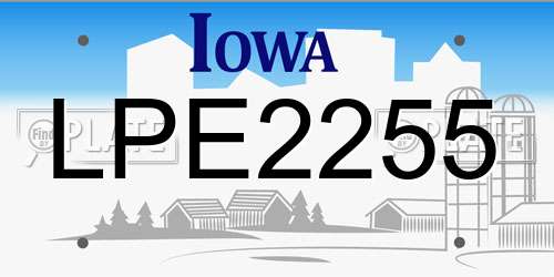 LPE2255 Iowa License Plate