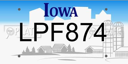 LPF874 Iowa License Plate