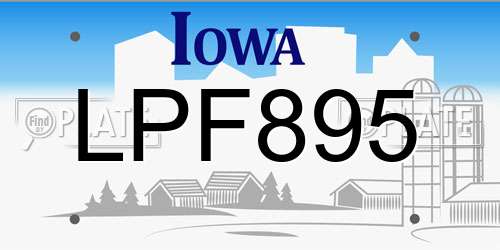 LPF895 Iowa License Plate