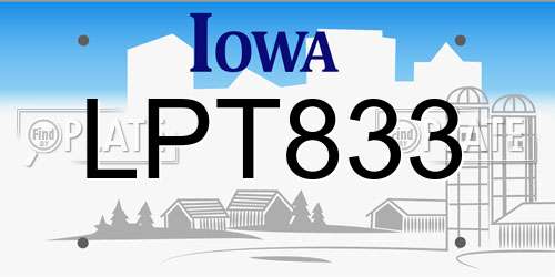 LPT833 Iowa License Plate