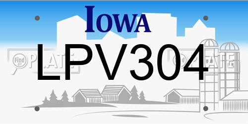 LPV304 Iowa License Plate