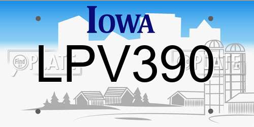 LPV390 Iowa License Plate