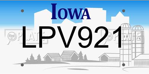 LPV921 Iowa License Plate