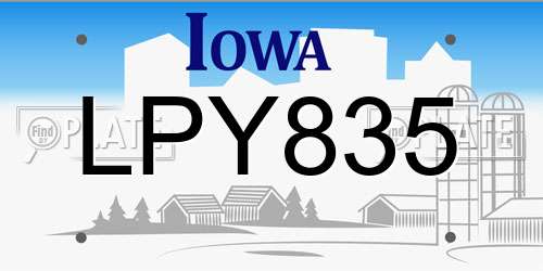 LPY835 Iowa License Plate
