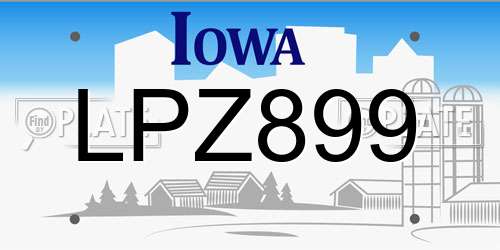LPZ899 Iowa License Plate