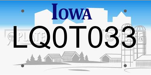 LQ0T033 Iowa License Plate