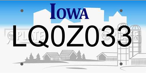 LQ0Z033 Iowa License Plate