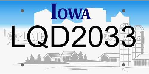 LQD2033 Iowa License Plate