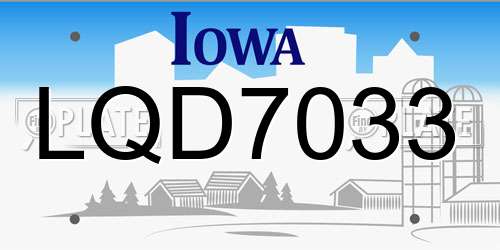 LQD7033 Iowa License Plate