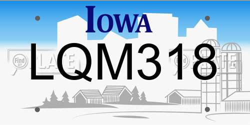 LQM318 Iowa License Plate