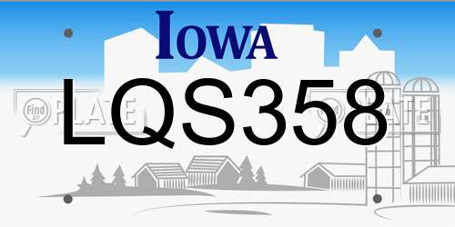 LQS358 Iowa License Plate