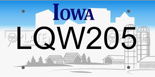 LQW205 Iowa License Plate