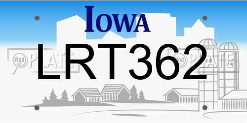 LRT362 Iowa License Plate