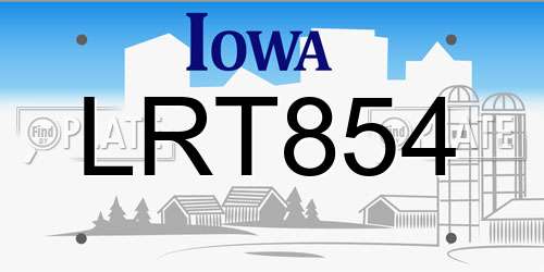 LRT854 Iowa License Plate