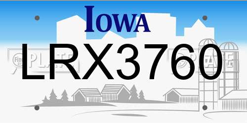 LRX3760 Iowa License Plate