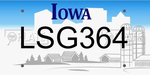 LSG364 Iowa License Plate