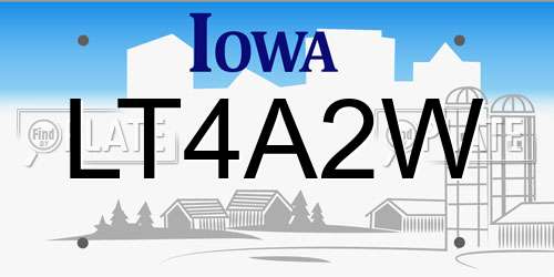 LT4A2W Iowa License Plate