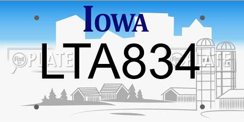 LTA834 Iowa License Plate