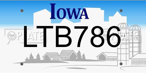 LTB786 Iowa License Plate