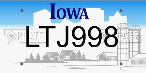 LTJ998 Iowa License Plate
