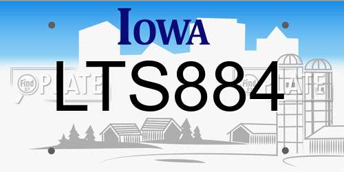 LTS884 Iowa License Plate