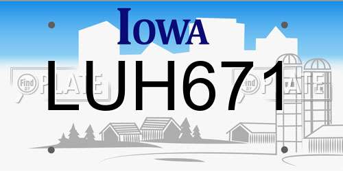 LUH671 Iowa License Plate