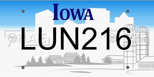 LUN216 Iowa License Plate