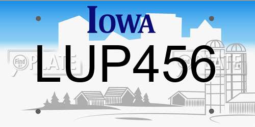 LUP456 Iowa License Plate