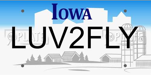 LUV2FLY Iowa License Plate