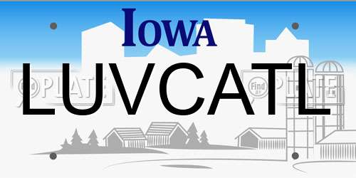 LUVCATL Iowa License Plate