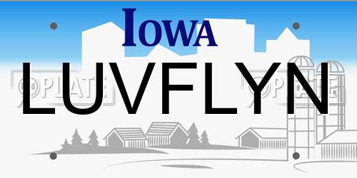 LUVFLYN Iowa License Plate