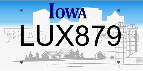LUX879 Iowa License Plate