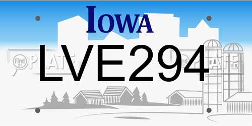 LVE294 Iowa License Plate
