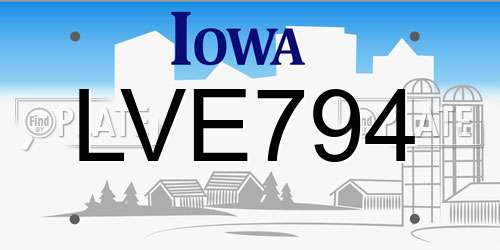 LVE794 Iowa License Plate