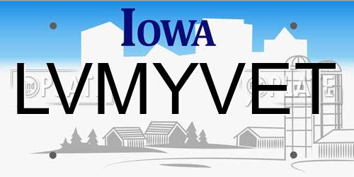 LVMYVET Iowa License Plate
