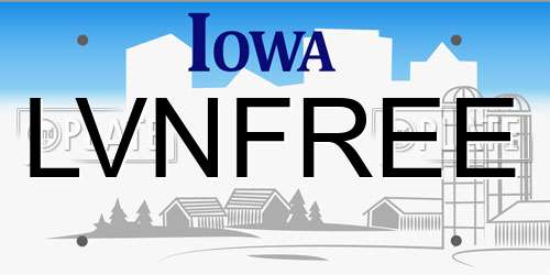LVNFREE Iowa License Plate