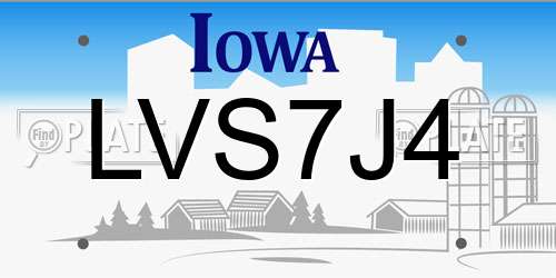 LVS7J4 Iowa License Plate