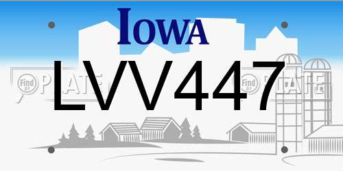 LVV447 Iowa License Plate