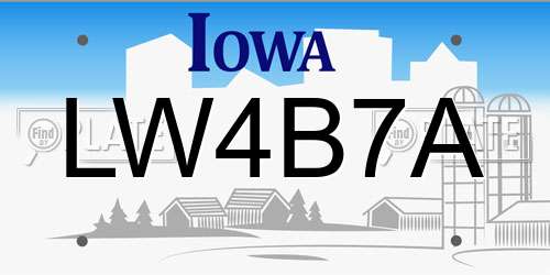 LW4B7A Iowa License Plate