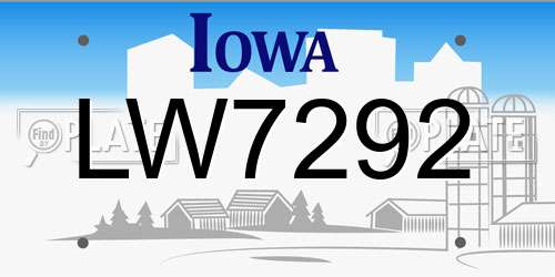LW7292 Iowa License Plate