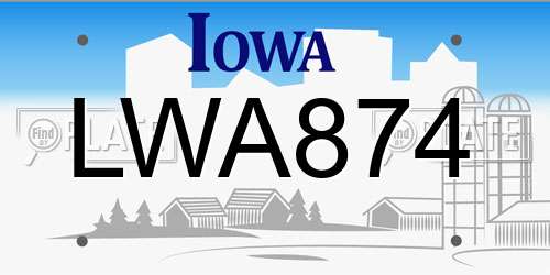 LWA874 Iowa License Plate