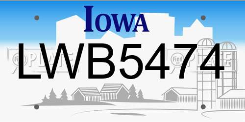 LWB5474 Iowa License Plate