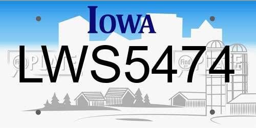 LWS5474 Iowa License Plate