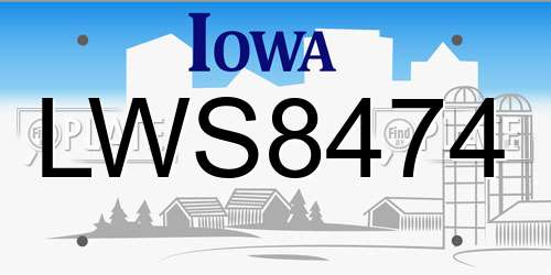 LWS8474 Iowa License Plate