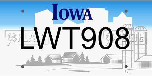 LWT908 Iowa License Plate