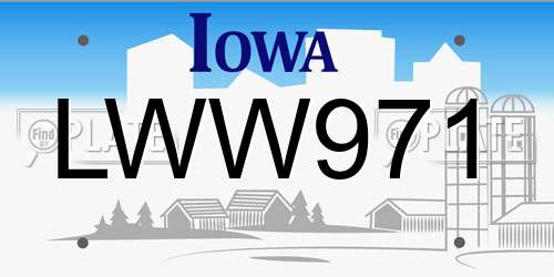 LWW971 Iowa License Plate