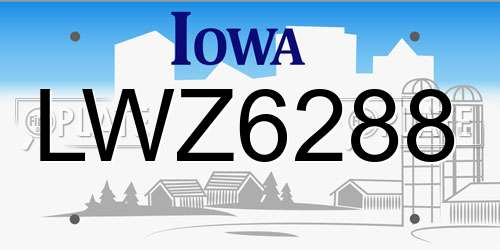 LWZ6288 Iowa License Plate