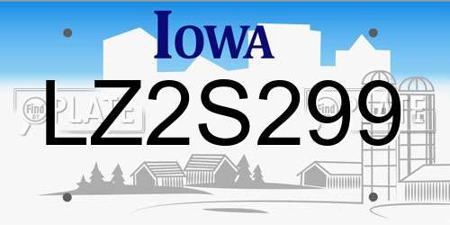 LZ2S299 Iowa License Plate
