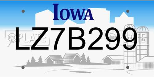 LZ7B299 Iowa License Plate