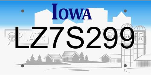 LZ7S299 Iowa License Plate